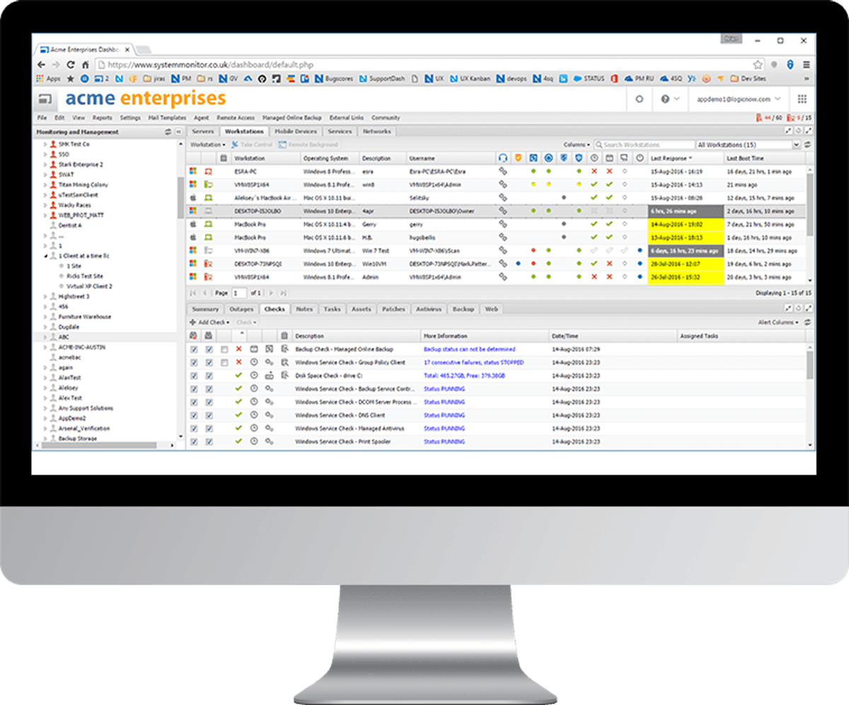 Console de suivi de parc informatique Solarwinds